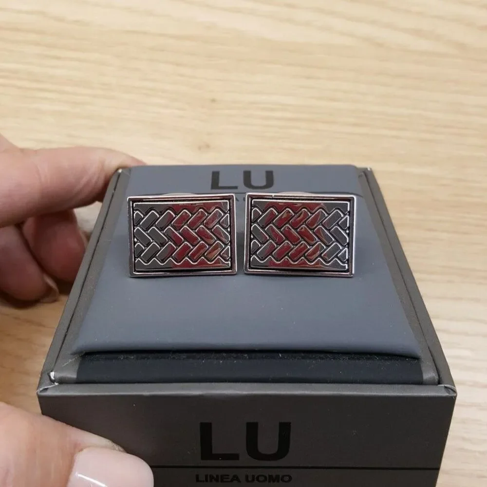 LINEA UOMO Mens Silver Rectangle Cufflinks Braided Woven Cuff Links